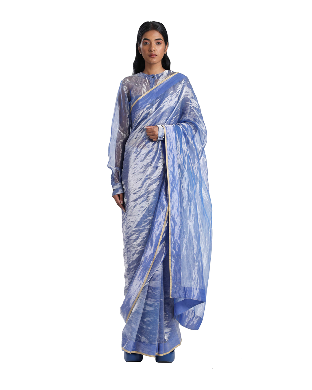 Handwoven Liquid Molten Metal Blue Silk Saree
