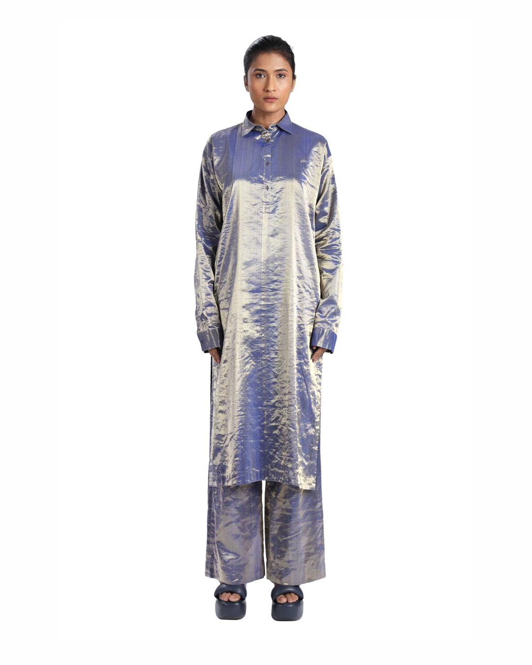 Handwoven Molten Metallic Ultramarine Silver Blue Tunic