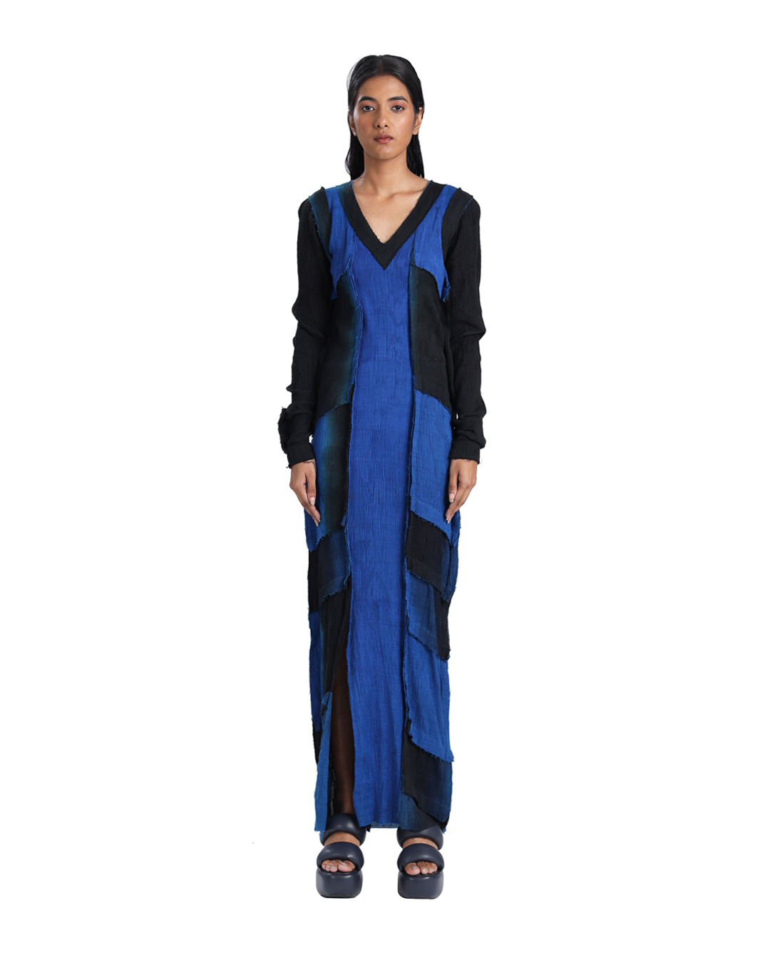 Handwoven Cotton Silk Shaded Panelled Kinji Dress