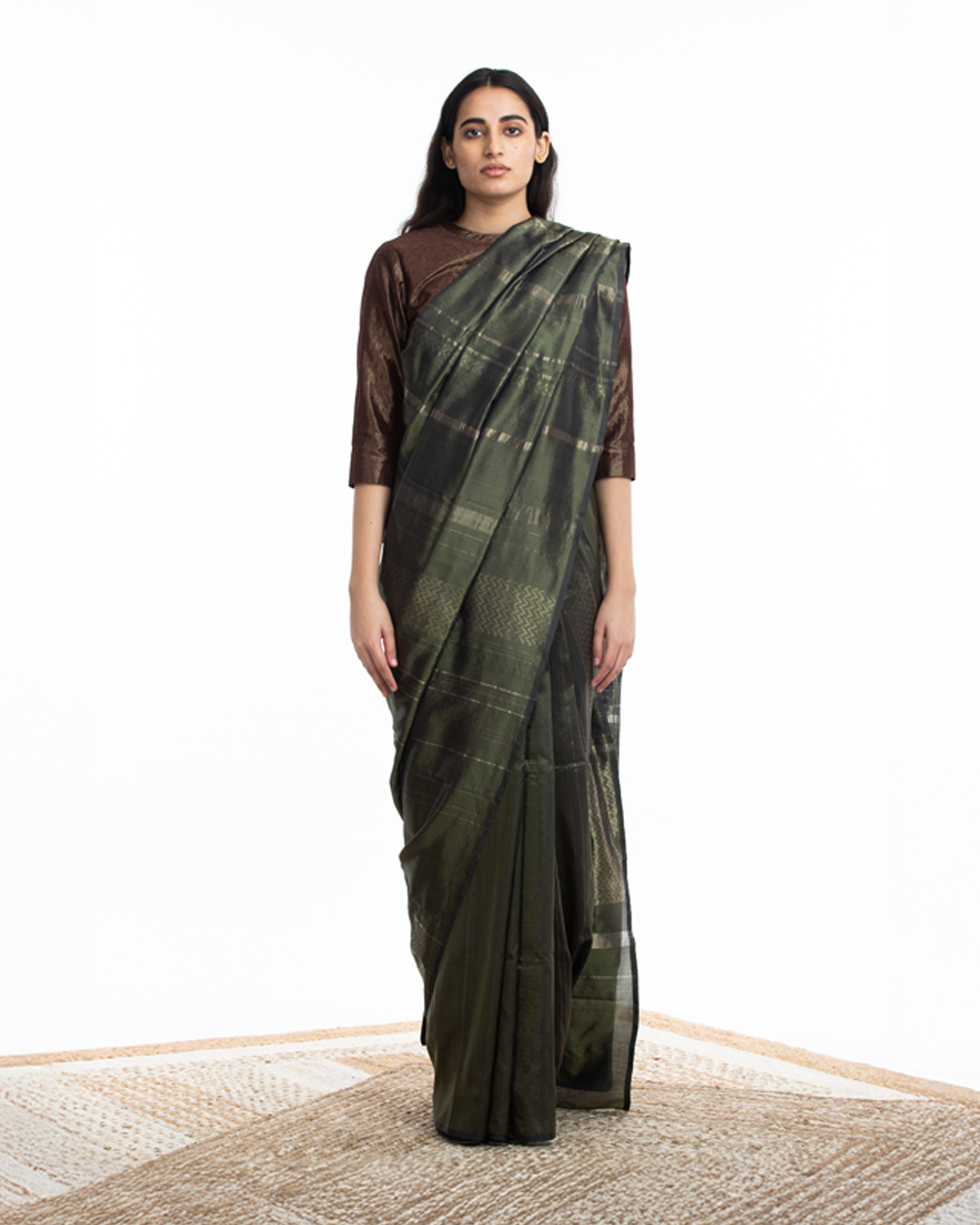 Handwoven Olive Engineered Saree