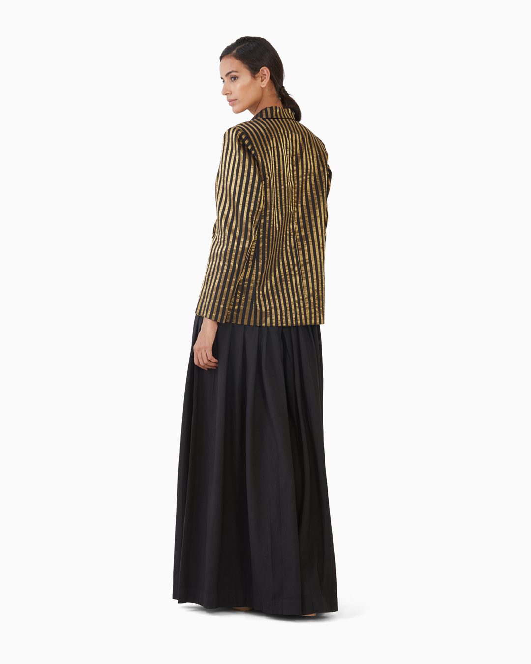 handwoven black gold metallic striped blazer