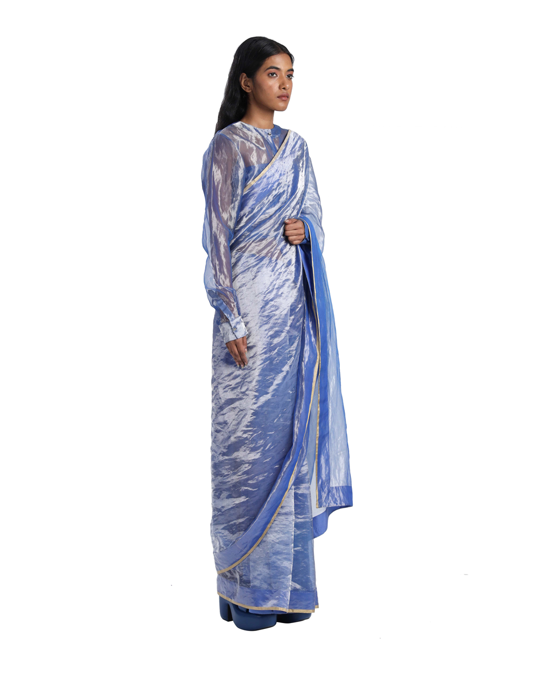 Handwoven Liquid Molten Metal Blue Silk Saree
