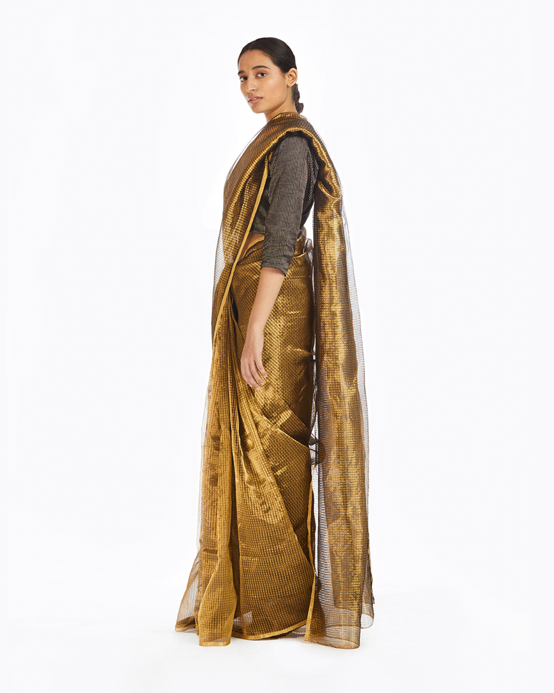 Handwoven Liquid Molten Gold Textured Metallic Saree