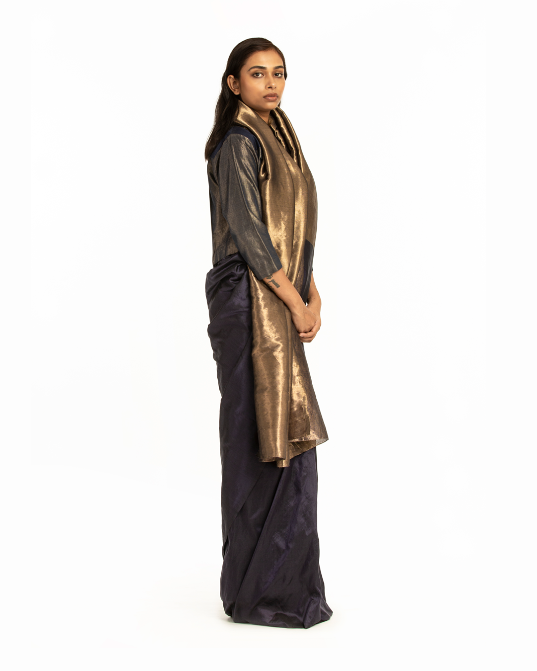 Handwoven Blue Gold Zari Palla Saree