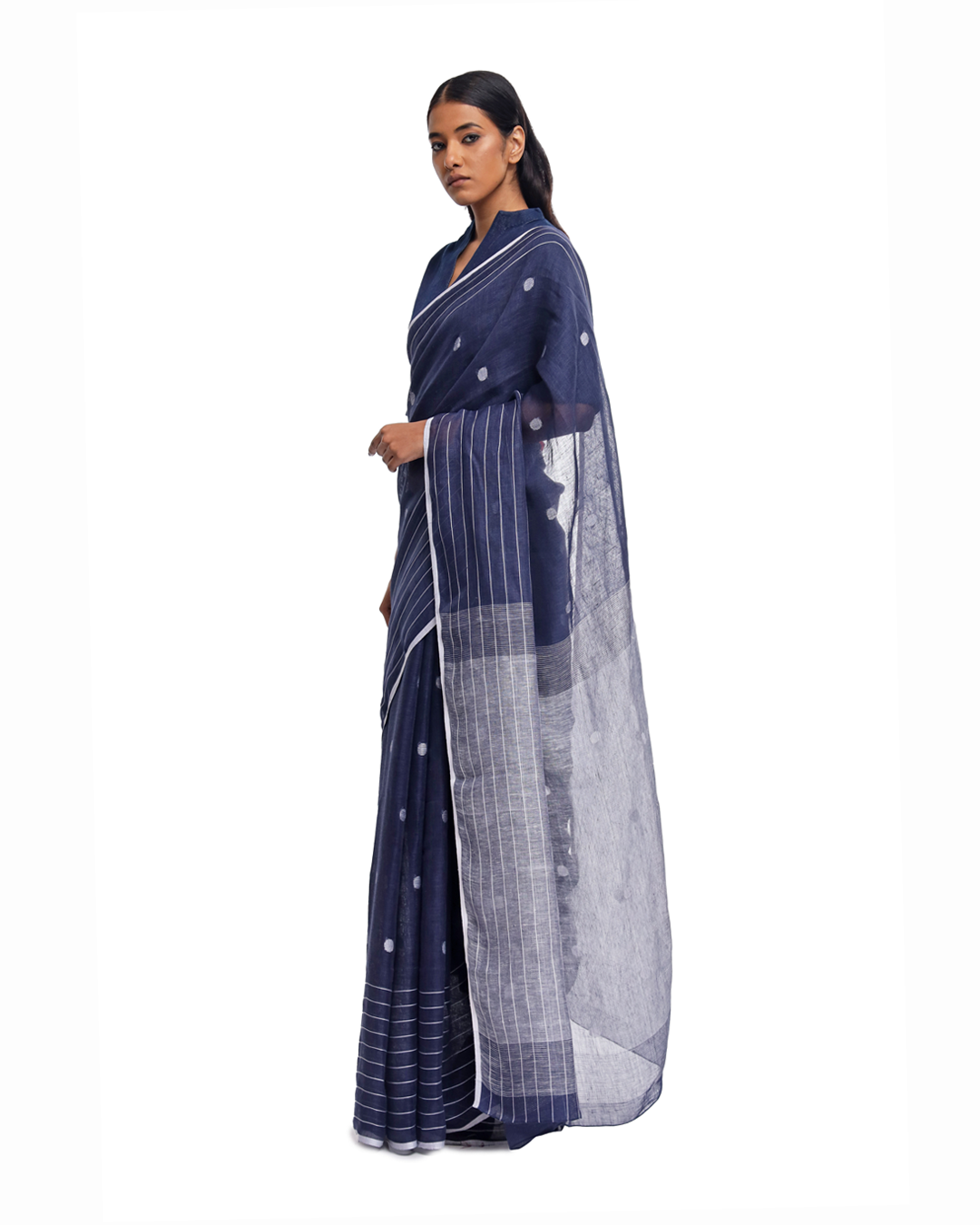 Handwoven Blue Linen Jamdaani Saree