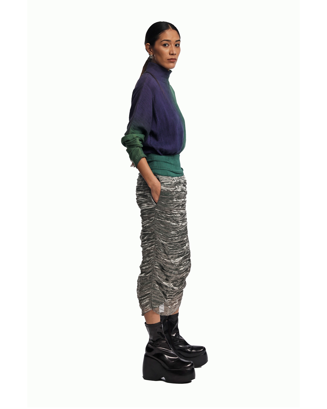 Handwoven Liquid Molten Metallic Textured Kinji Skirt