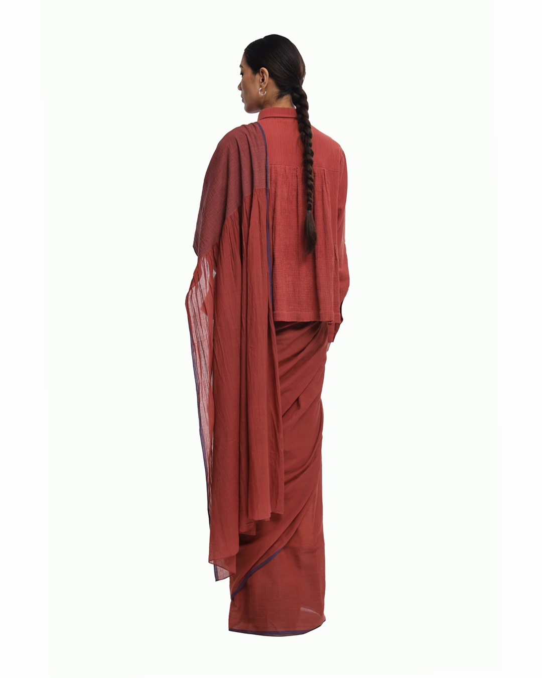 Handwoven Rust Cotton Kinji Palla Striped Saree