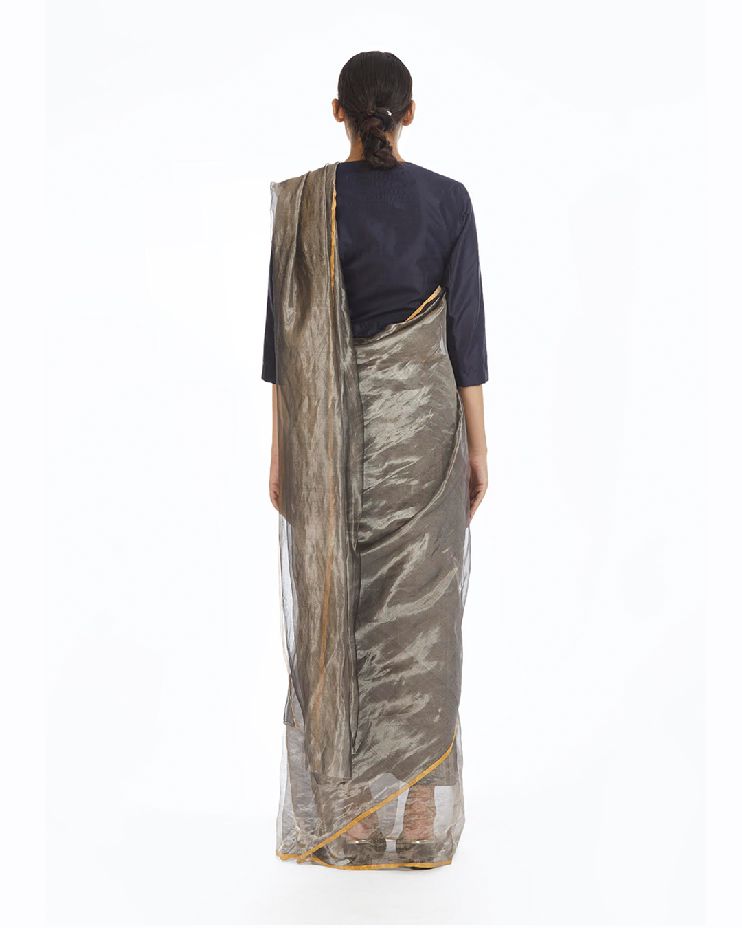 Handwoven Liquid Molten Silver Metallic Saree