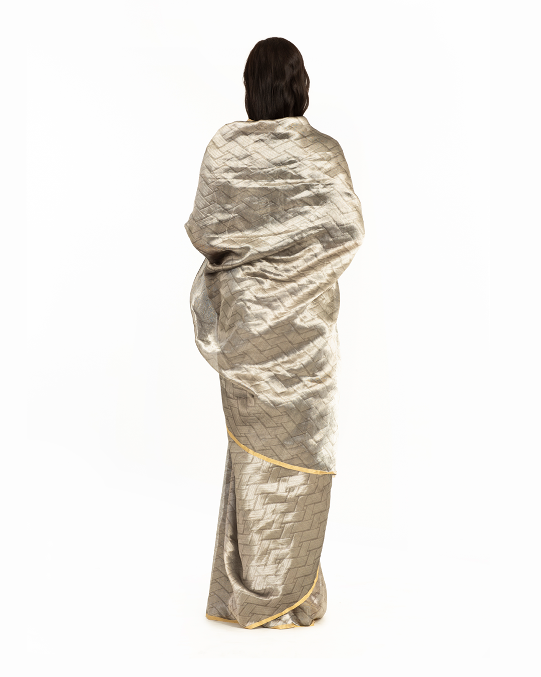 Handwoven Liquid Molten Silver Rectangle Textured Saree