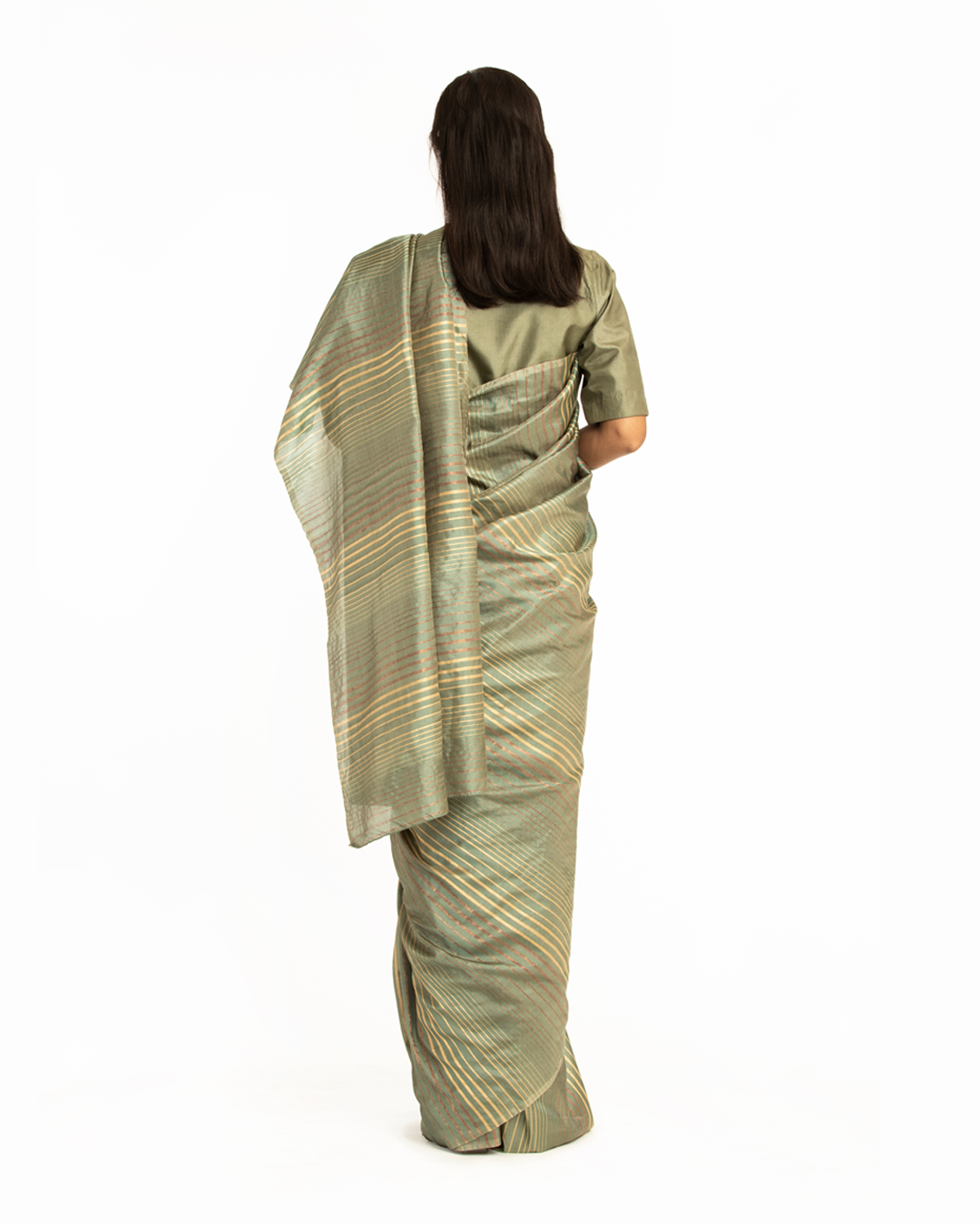 Handwoven Pastel Green Striped Silk Saree