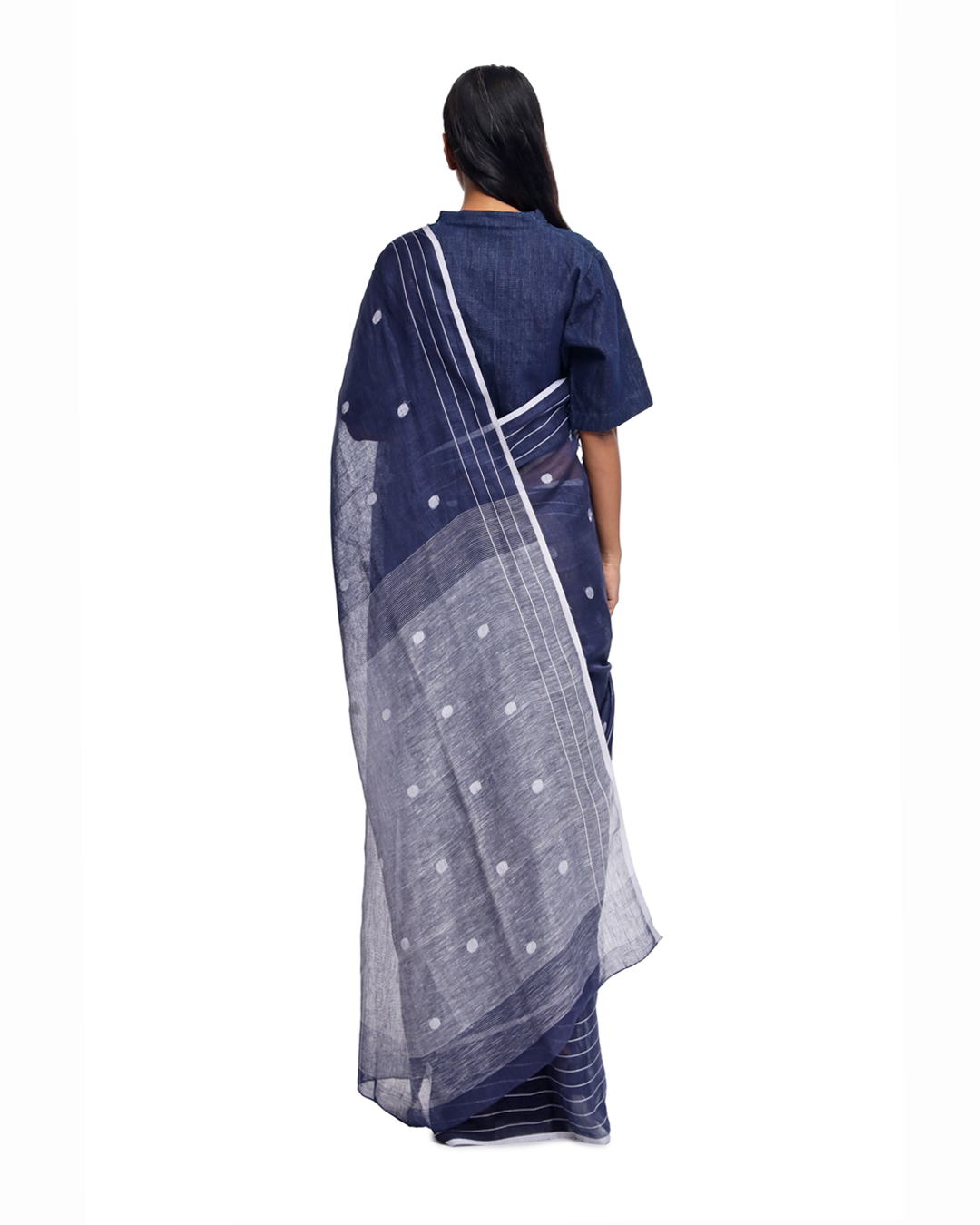 Handwoven Blue Linen Jamdaani Saree