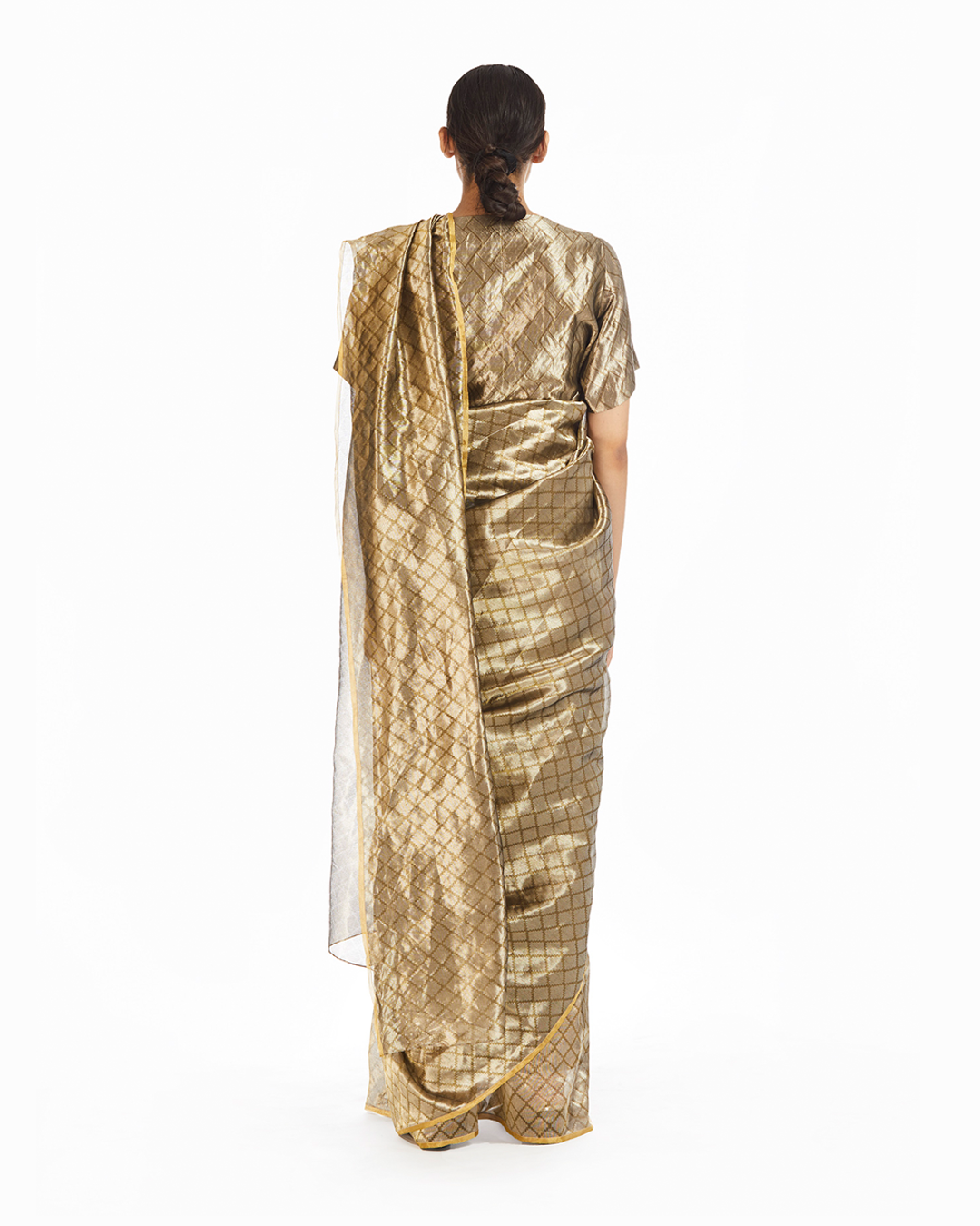Handwoven Silver On Gold Longline Saree