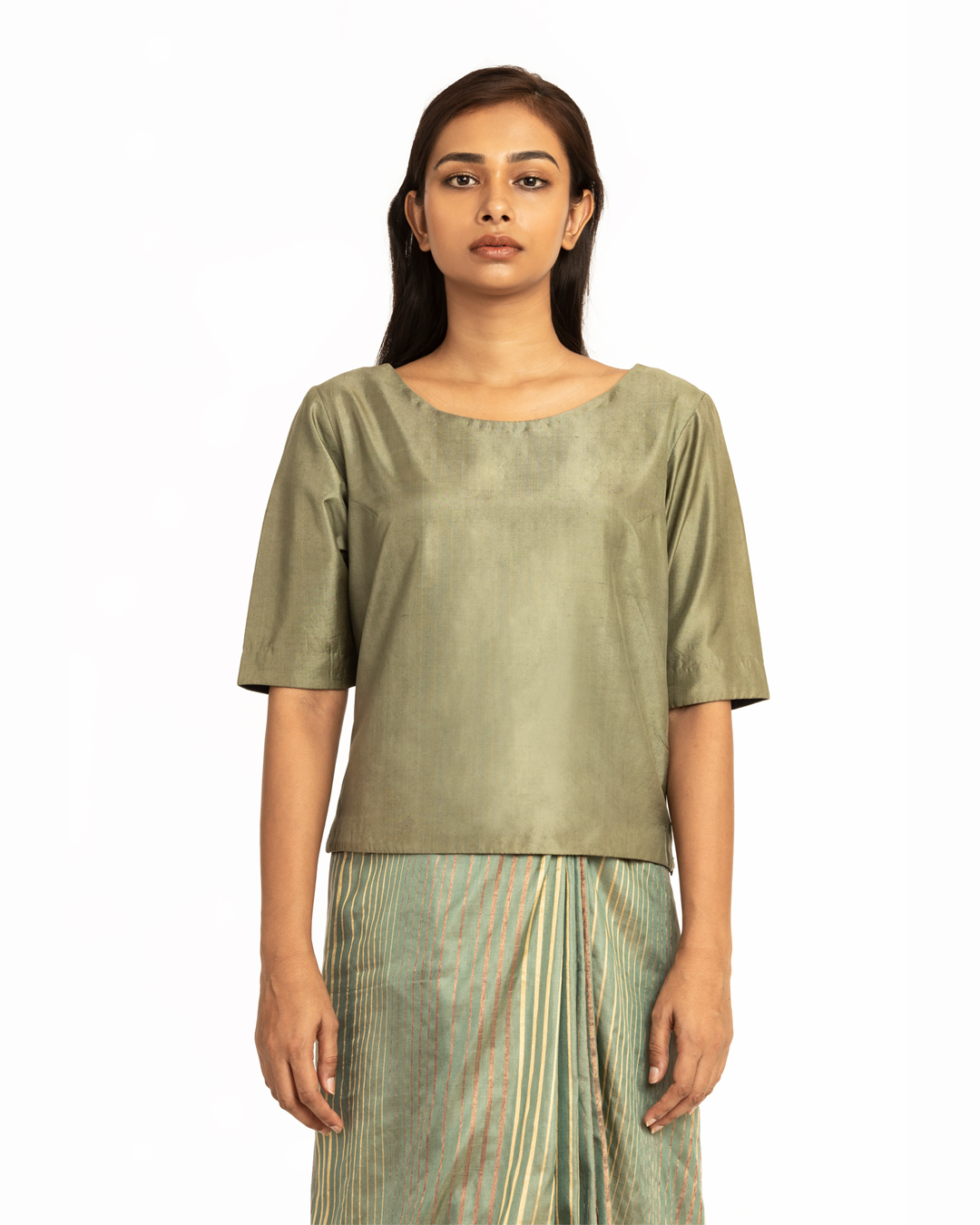 Handwoven Pastel Green Striped Silk Saree