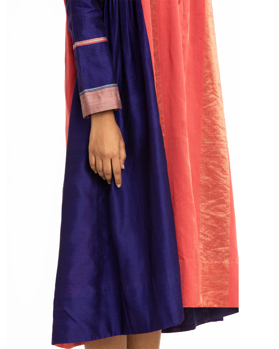 Handwoven Blue Pink Front Back Gathered Dress