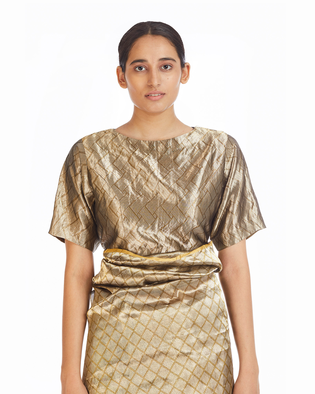 Handwoven Silver On Gold Longline Saree