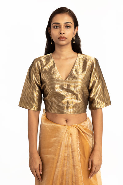 Handwoven Liquid Molten Gold Textured Metallic Blouse Akaaro