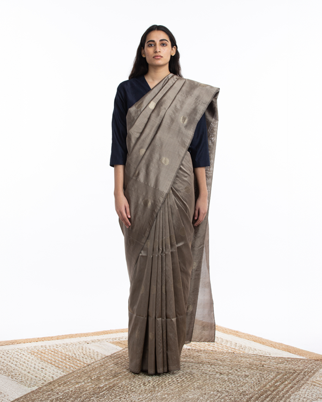 Handwoven Light Brown Circle Silk Saree