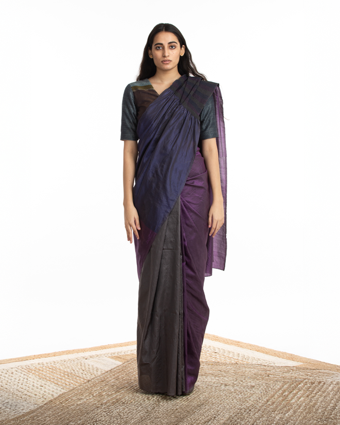 Handwoven Purple Blue Kinji Palla Saree