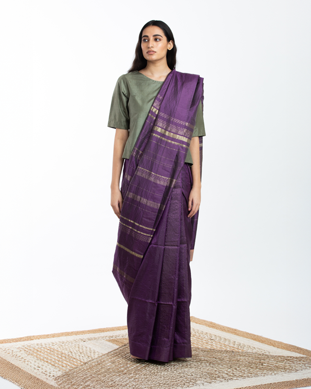 Handwoven Purple Engineered Silk Saree