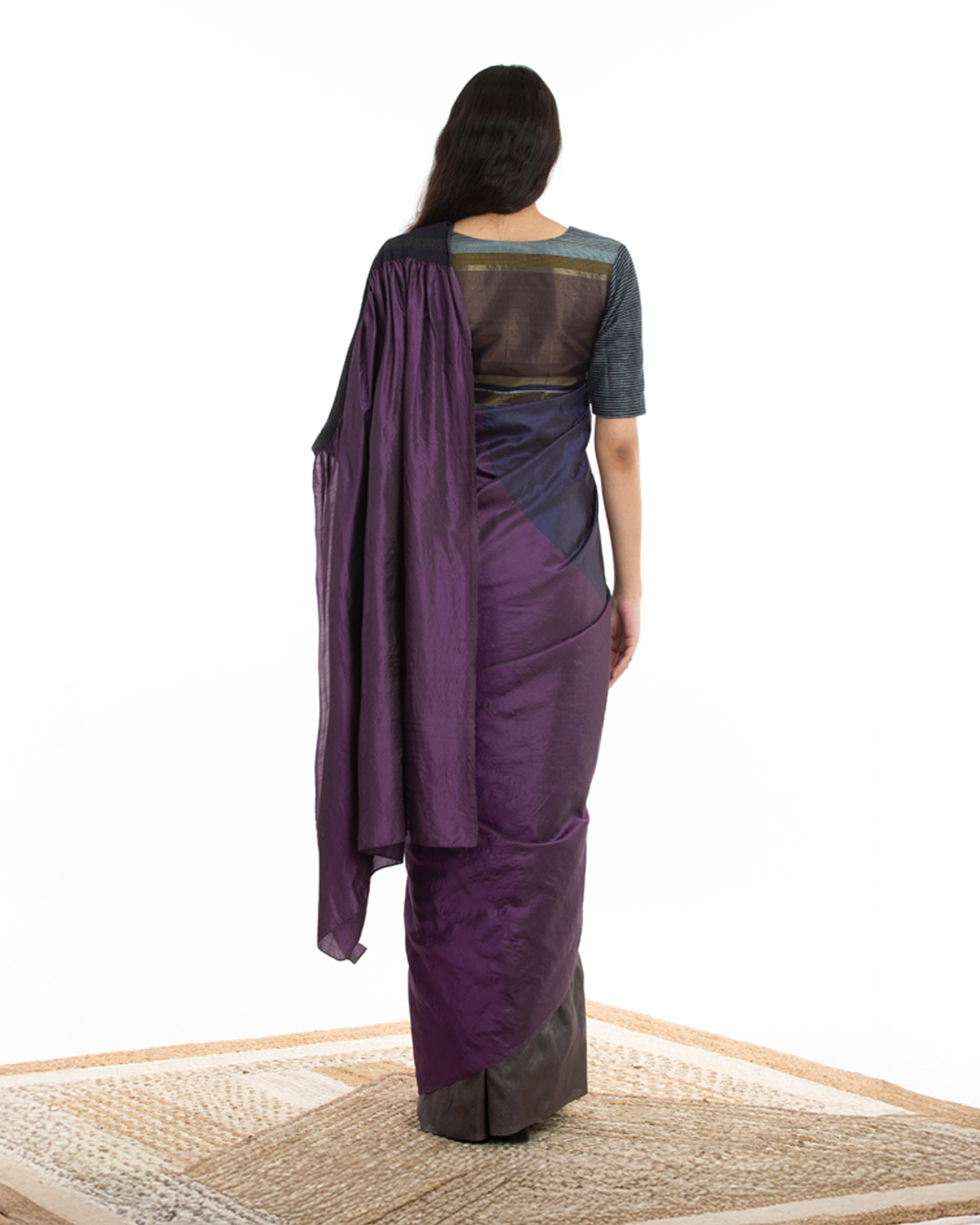 Handwoven Purple Blue Kinji Palla Saree