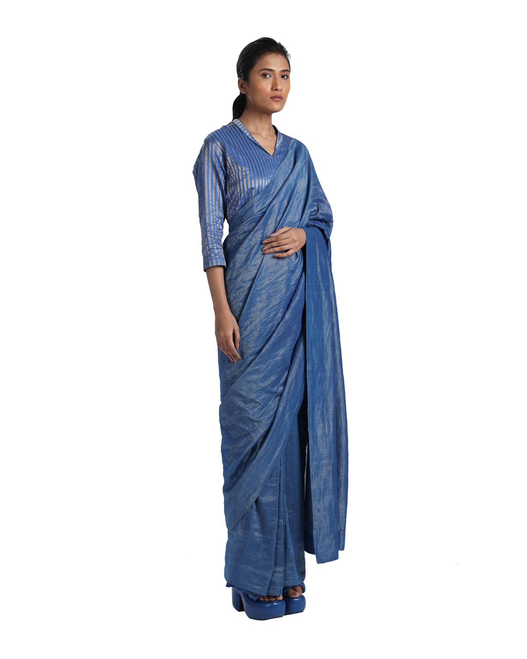 Handwoven Shameem Blue Silver Saree
