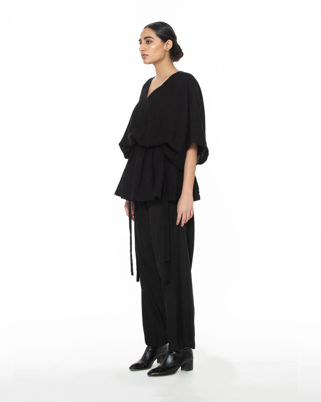 Handwoven V Neck Side Tie Marino Wool Top
