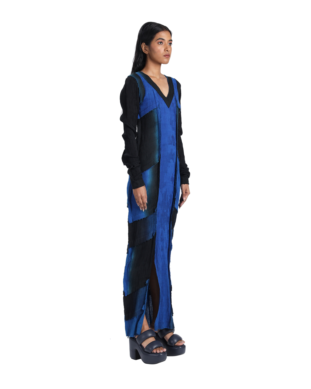 Handwoven Cotton Silk Shaded Panelled Kinji Dress