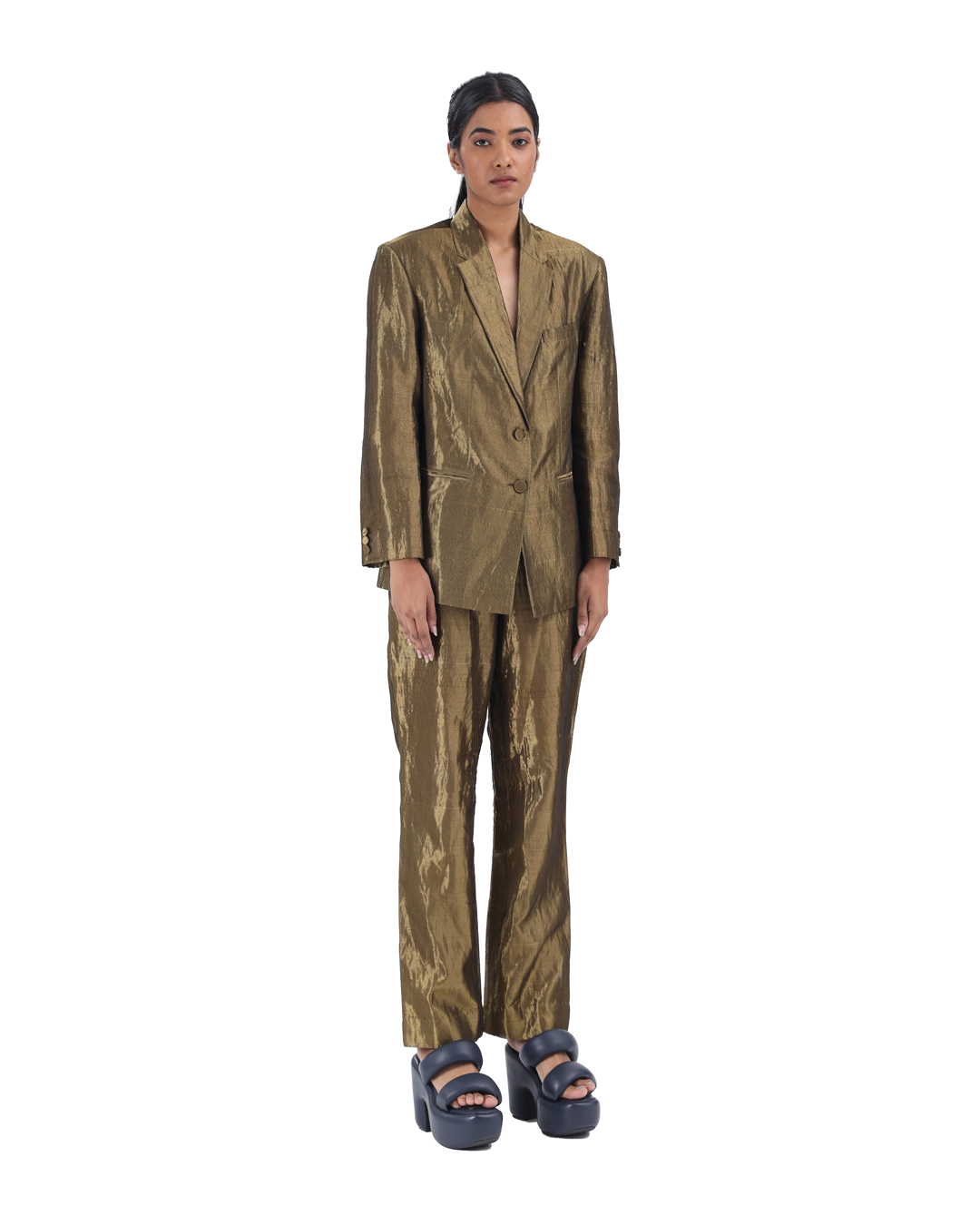 Handwoven Liquid molten metallic gold Blazer