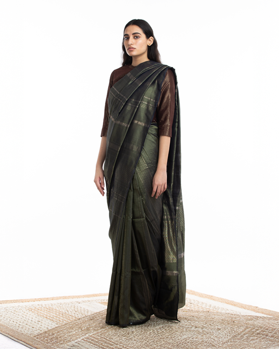 Handwoven Olive Engineered Saree