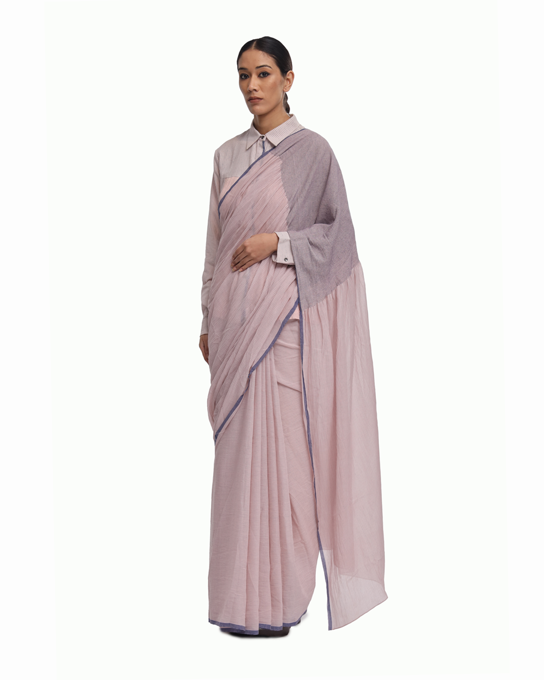 Handwoven Pink Cotton Kinji Palla Striped Saree