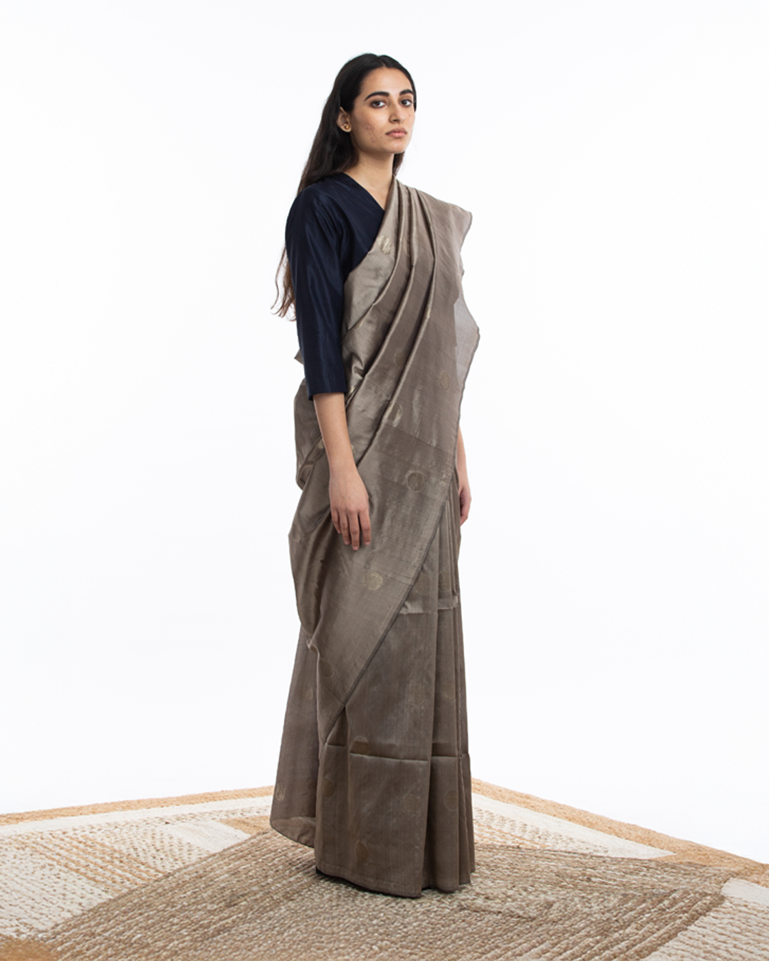Handwoven Light Brown Circle Silk Saree