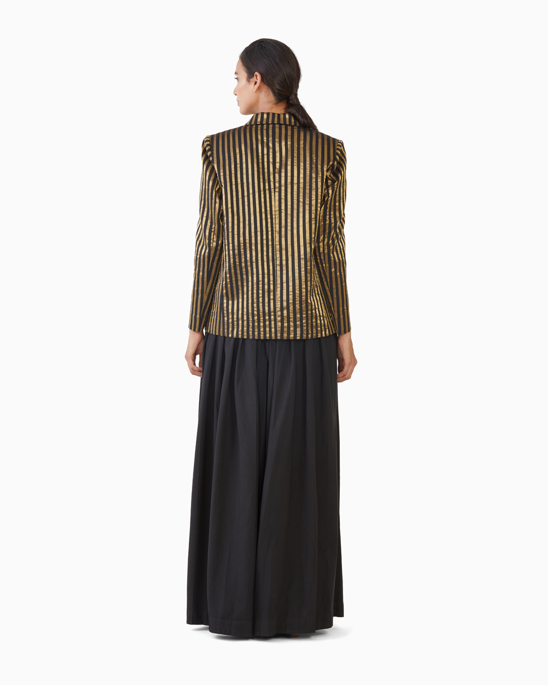 handwoven black gold metallic striped blazer