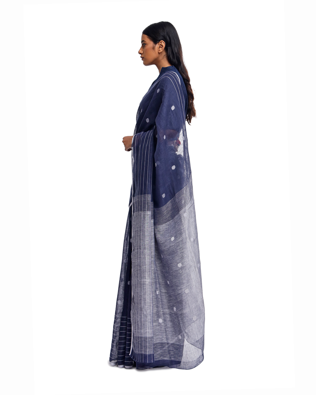 Handwoven Blue Linen Jamdaani Saree