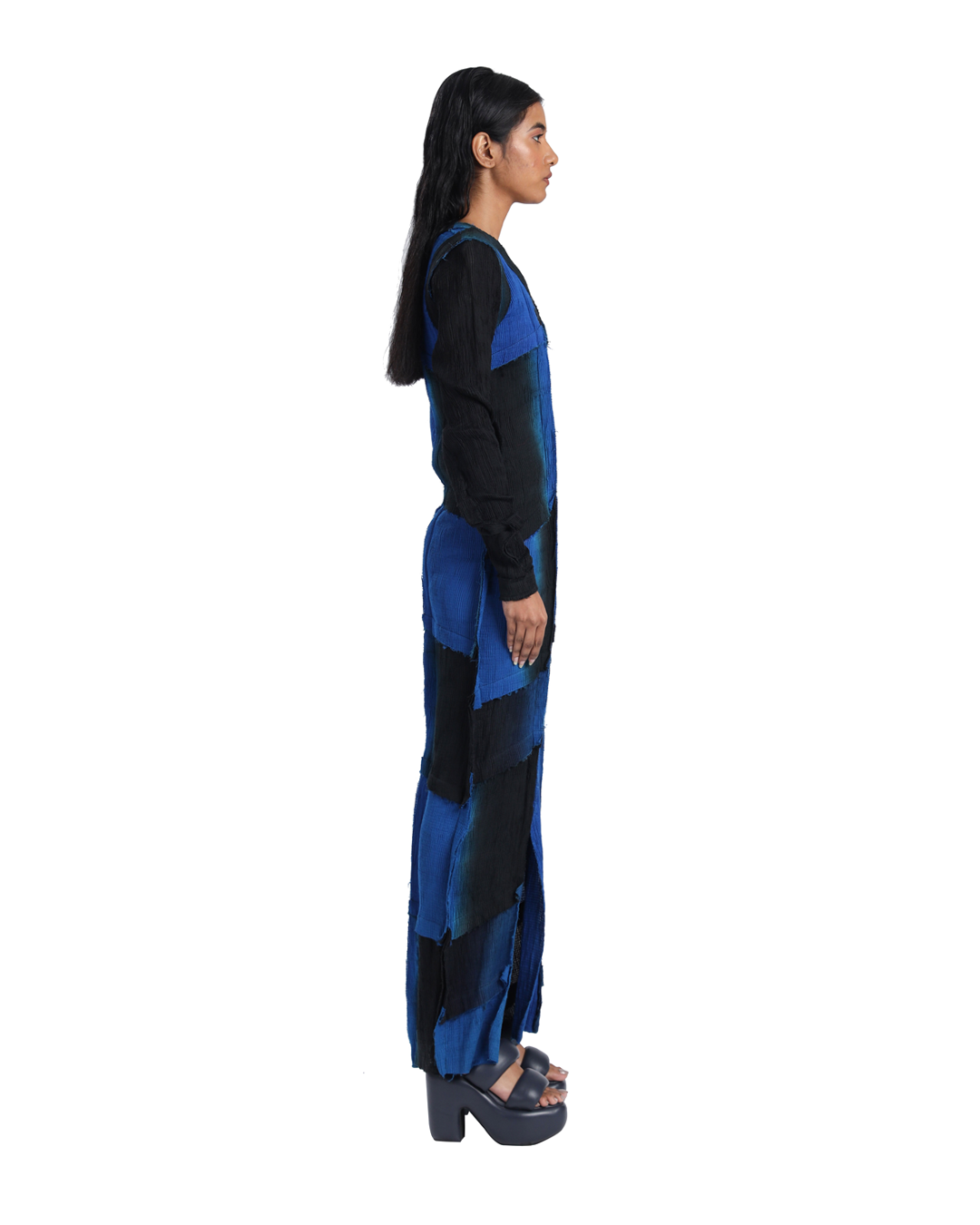 Handwoven Cotton Silk Shaded Panelled Kinji Dress