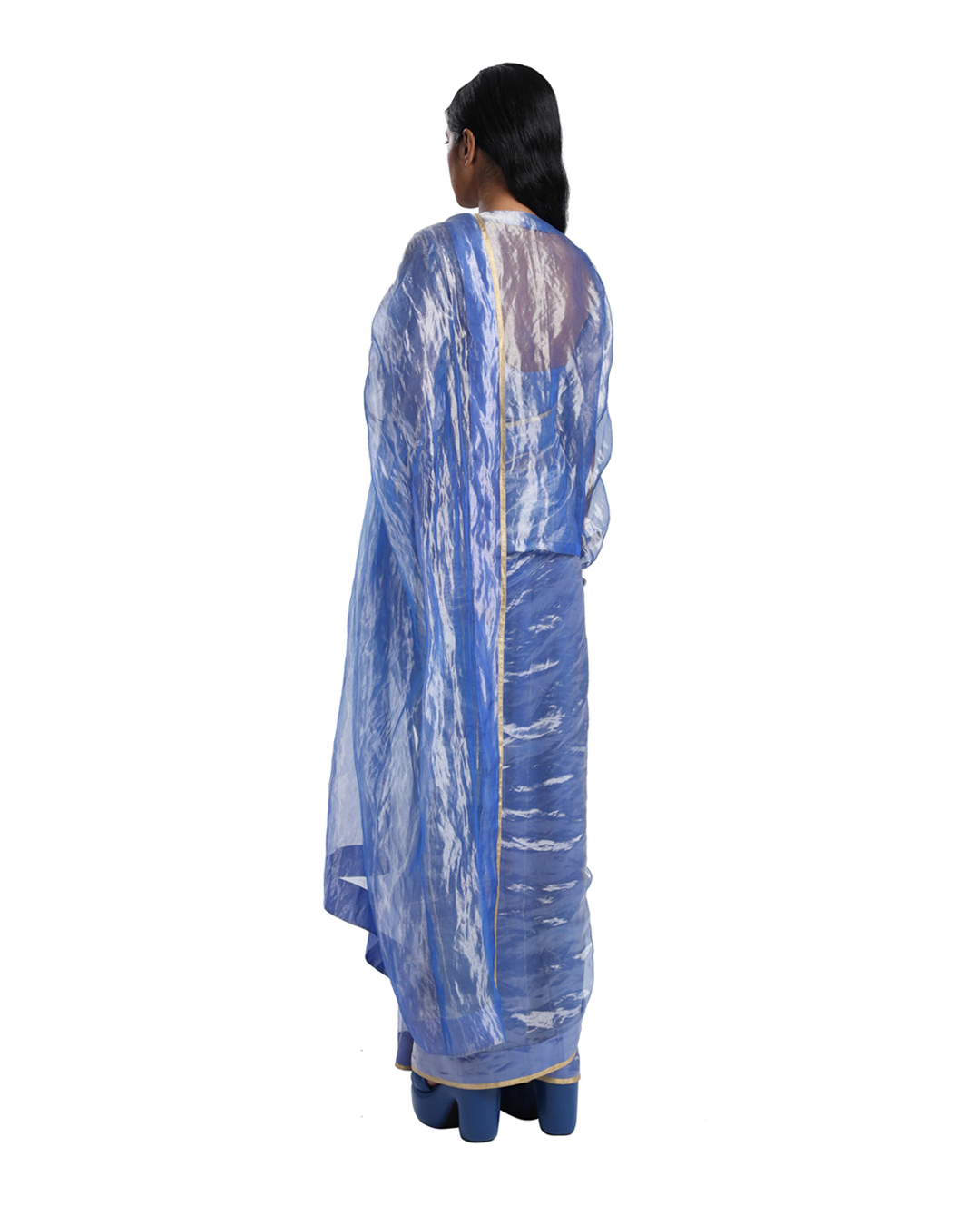 Handwoven Liquid Molten Metal Blue  Silk Saree