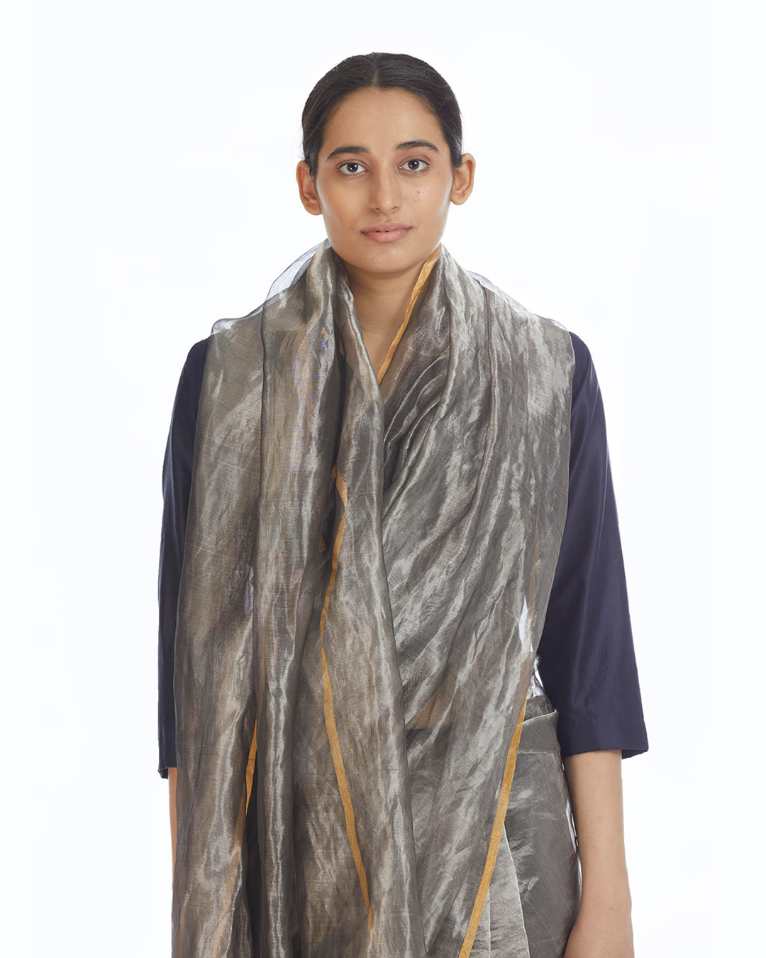 Handwoven Liquid Molten Silver Metallic Saree