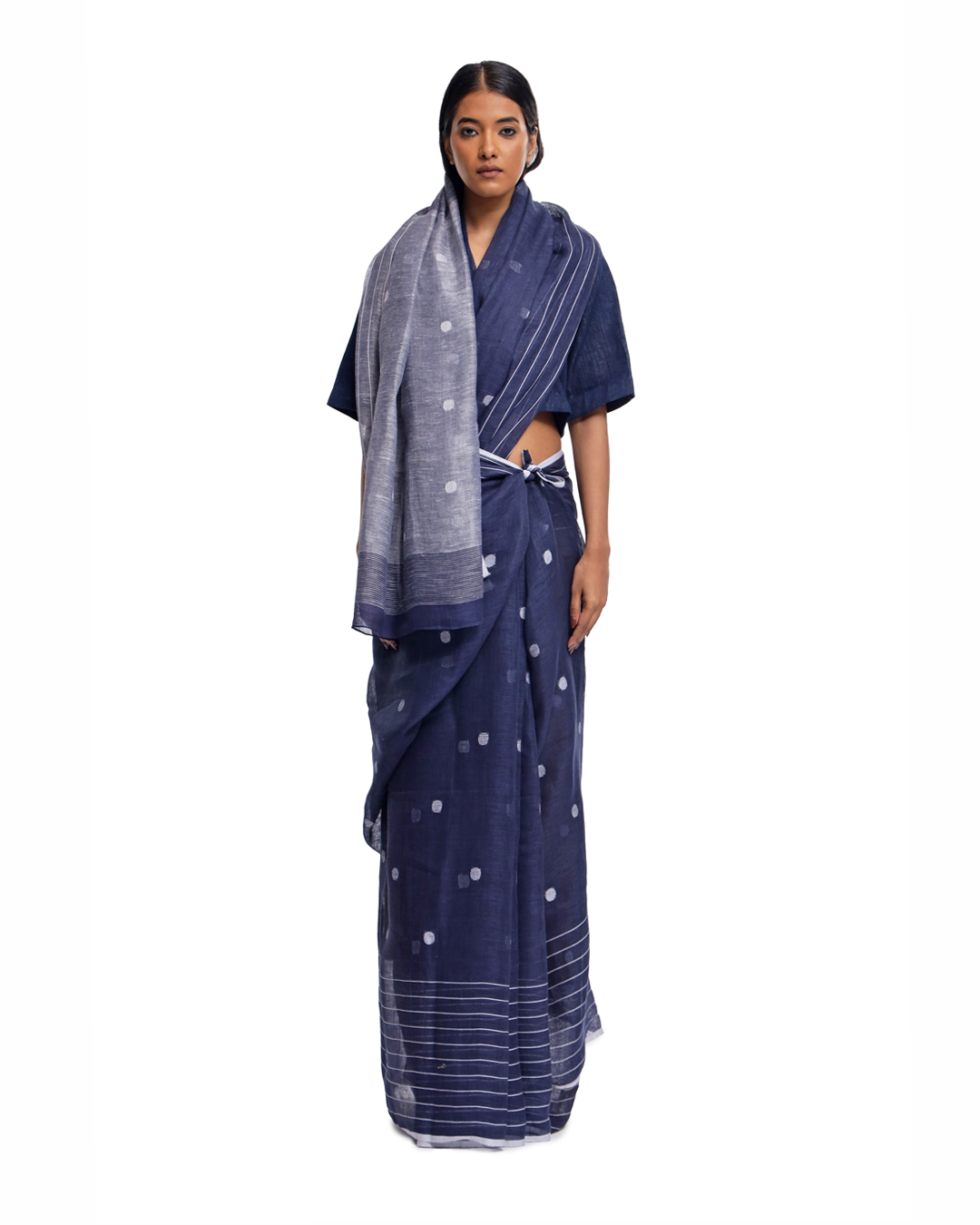 Handwoven Blue Linen Jamdaani Saree