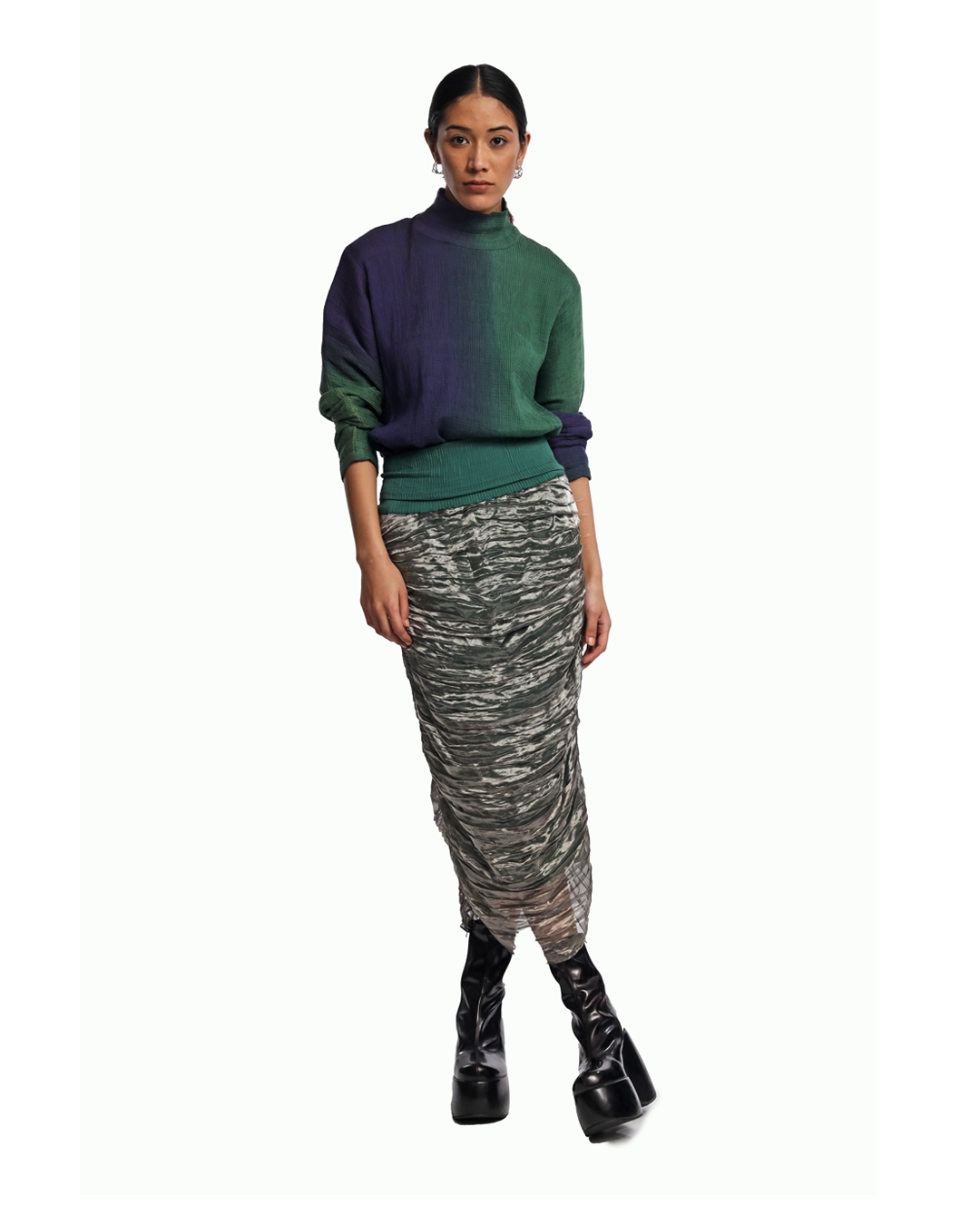 Handwoven Liquid Molten Metallic Textured Kinji Skirt