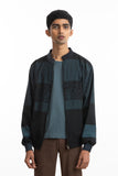 Handwoven Black Blue Bird Bomber Jacket